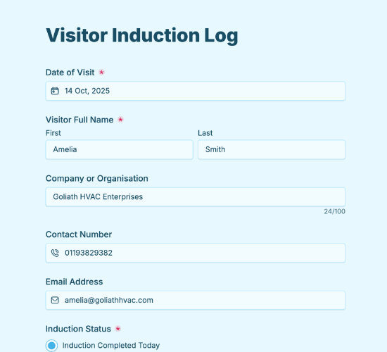 Visitor Induction Log Form