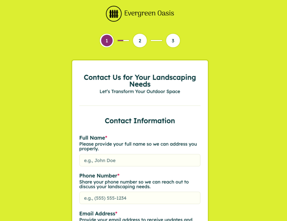 Contact Form for Landscaping