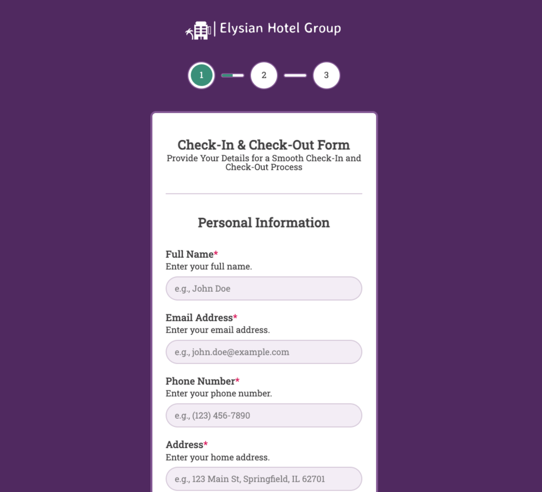 Check-in and Check-out Form