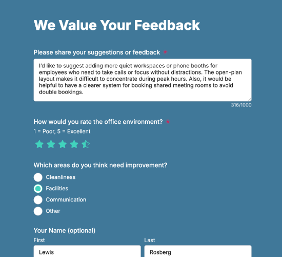 Office Feedback and Suggestions Form