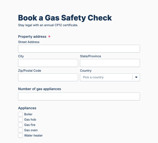 Landlord Gas Safety Certificate Booking Form