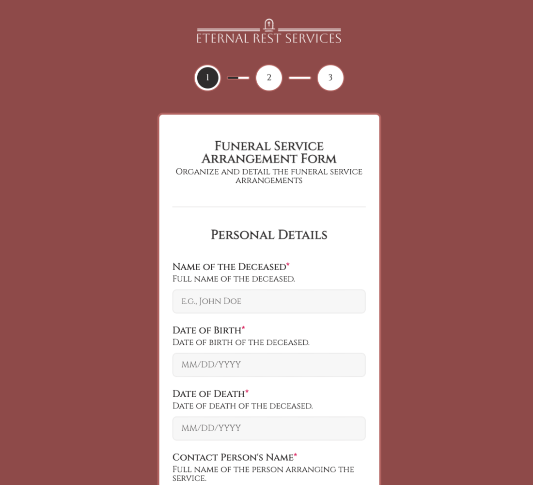 Funeral Service Arrangement Form