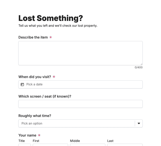 Cinema Lost Property Report Form