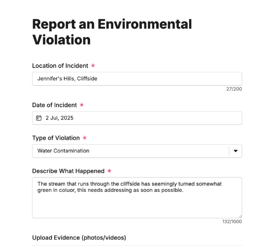 Environmental Violation Report Form