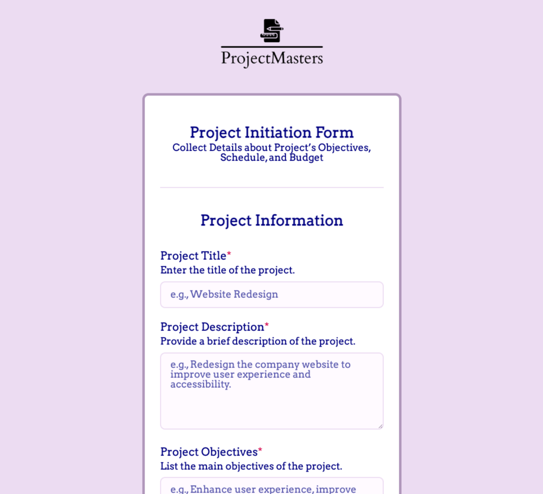 Project Initiation Form