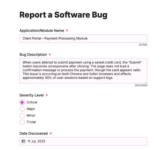 Software Bug Report Form