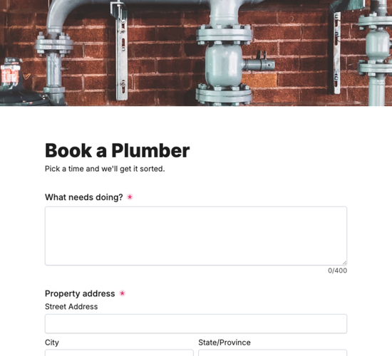 Plumber Callout Booking Form