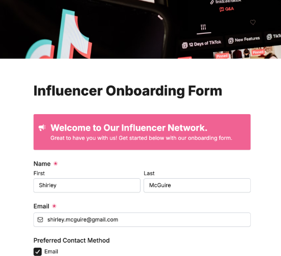 Influencer Onboarding Form