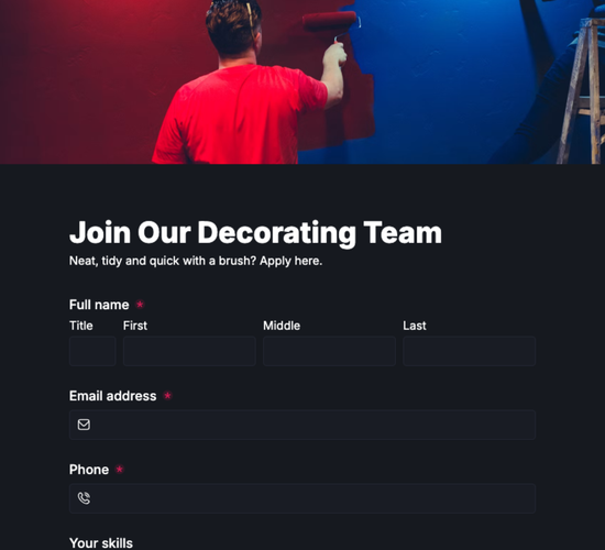 Painter & Decorator Job Application Form