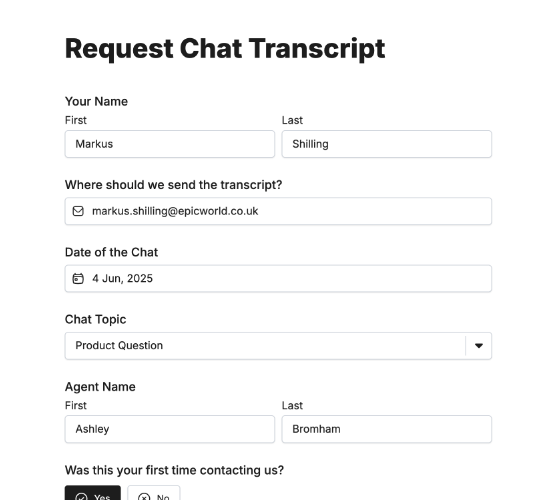 Live Chat Transcript Request Form
