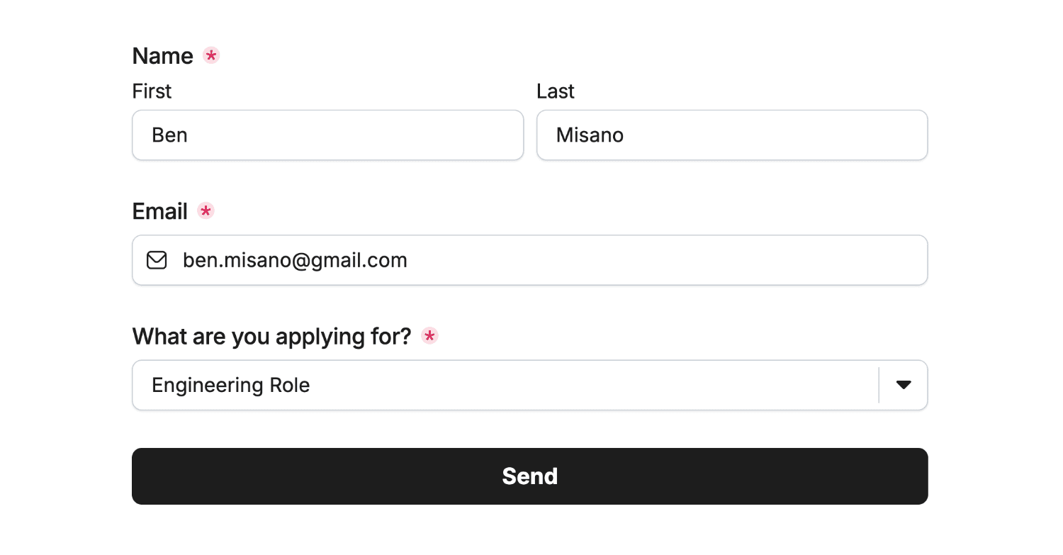 An example user filling out their name and email address in a form
