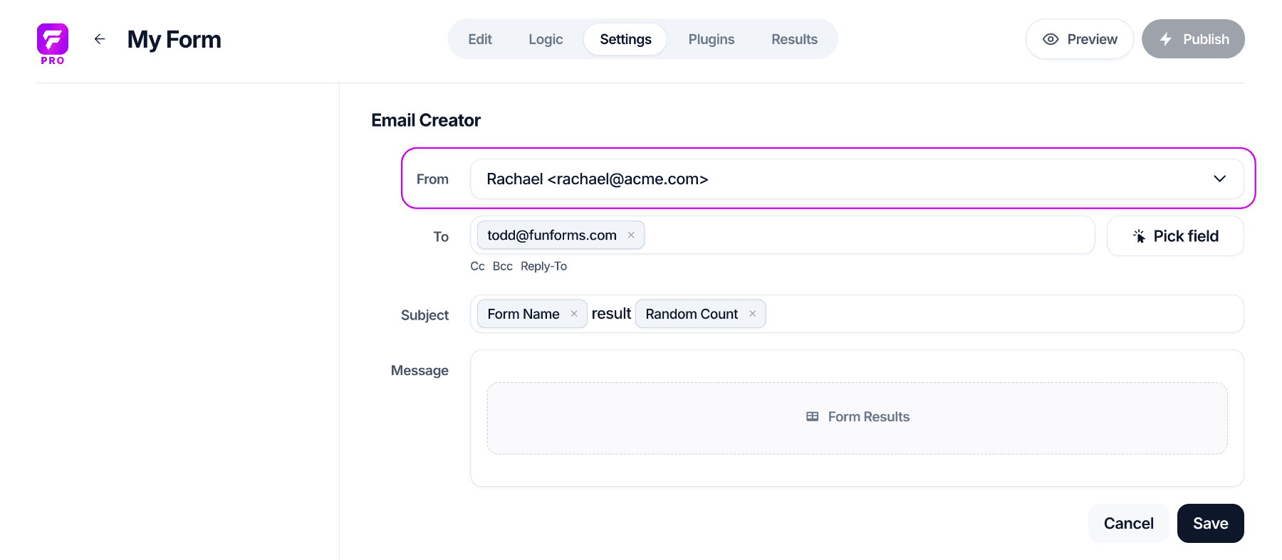 Selecting a custom sender address for an autoresponder email