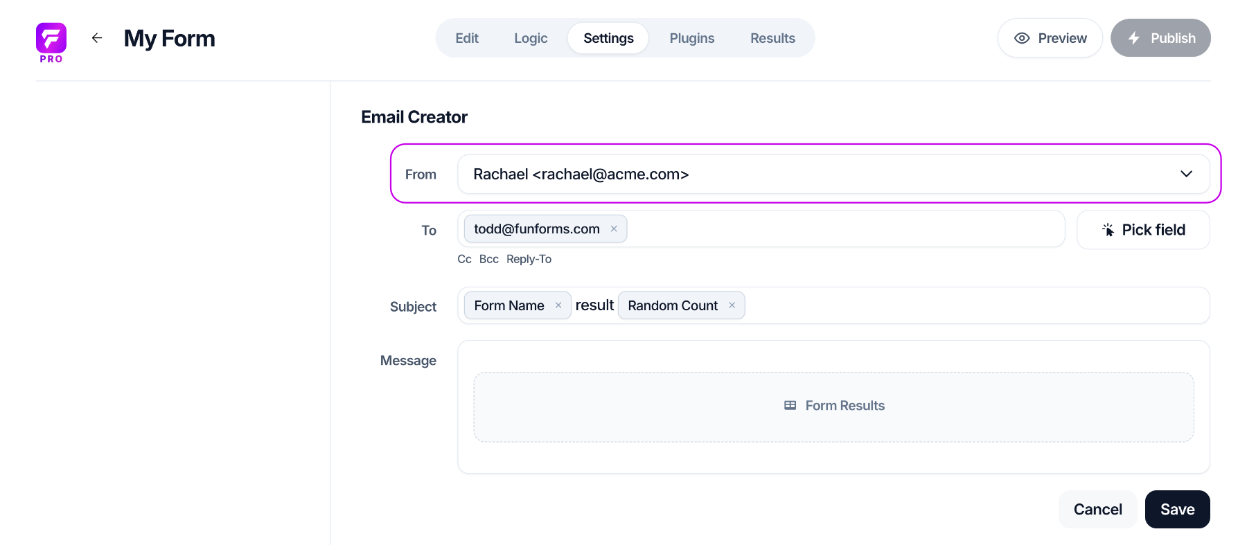 Selecting a custom sender address for an autoresponder email