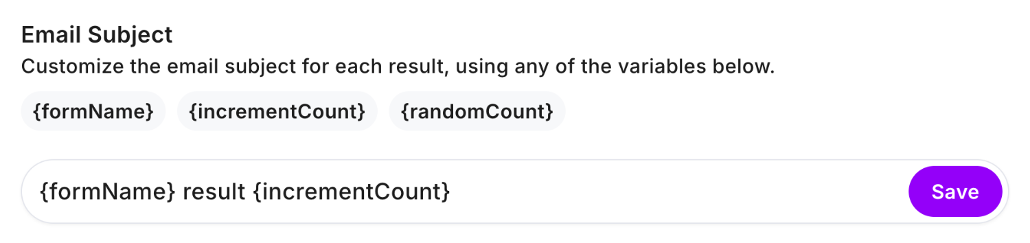 Viewing the 'Email Subject' setting within Fun Forms