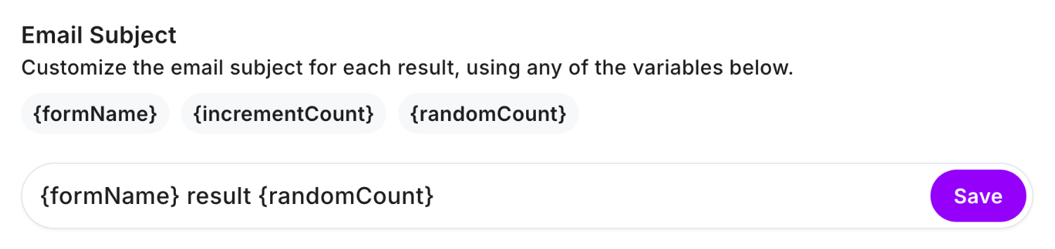 Viewing the 'Email Subject' setting within Fun Forms