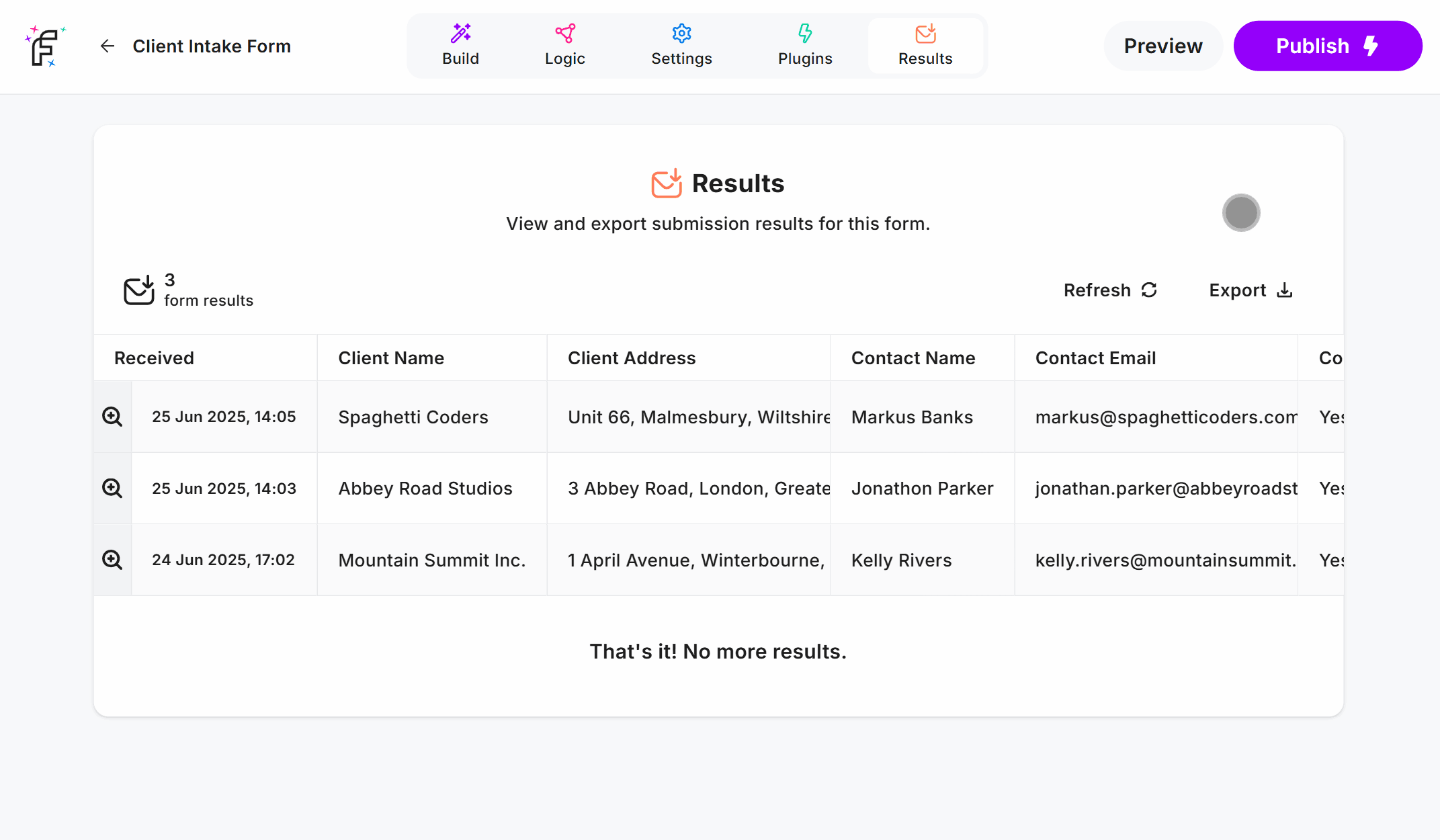 Clicking the 'Export Results as CSV' button within the Results Dashboard