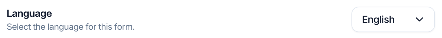 Showing the Form Language setting within the Form Editor, defaulting to English