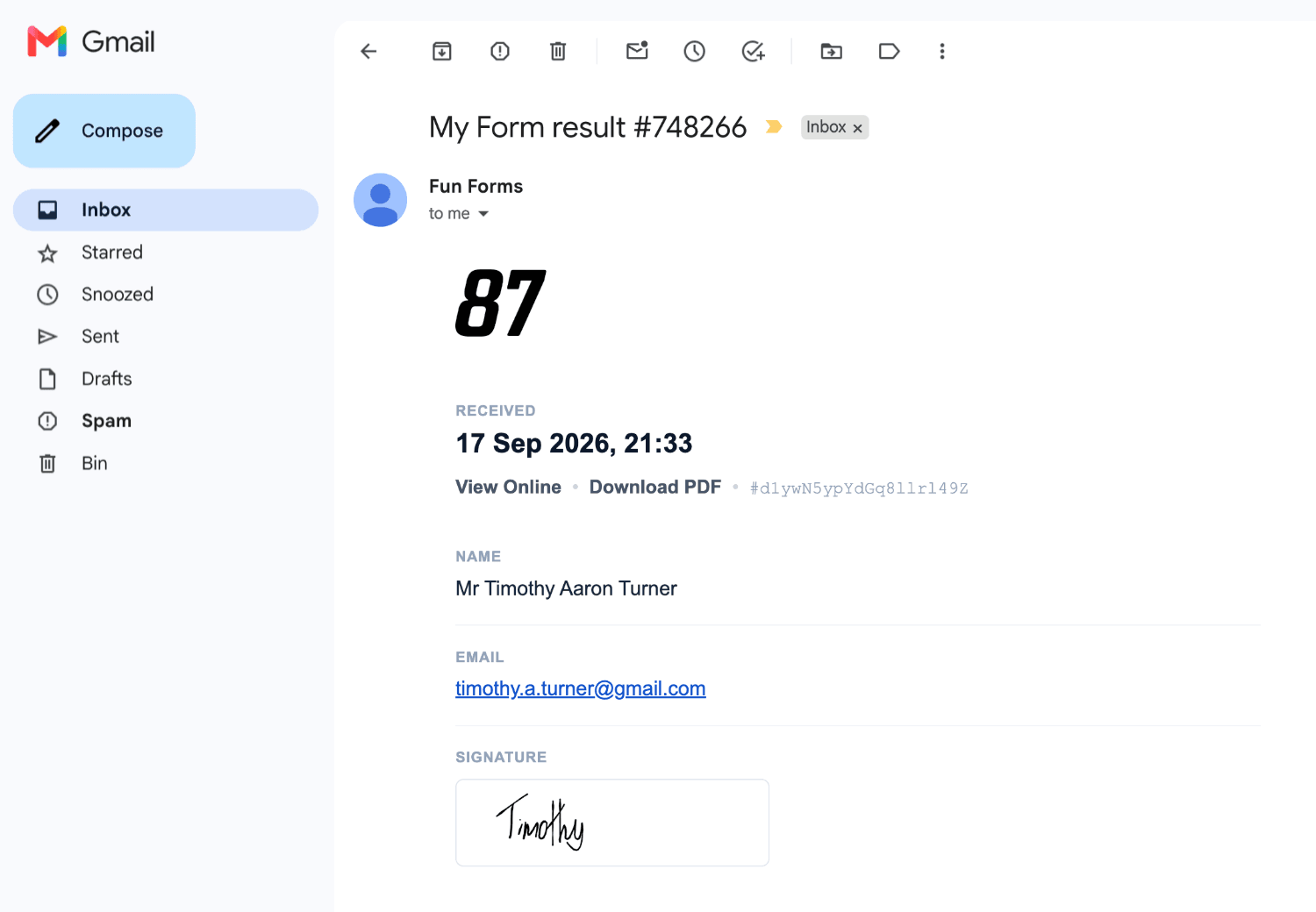 A custom logo displayed in a Fun Forms email alert