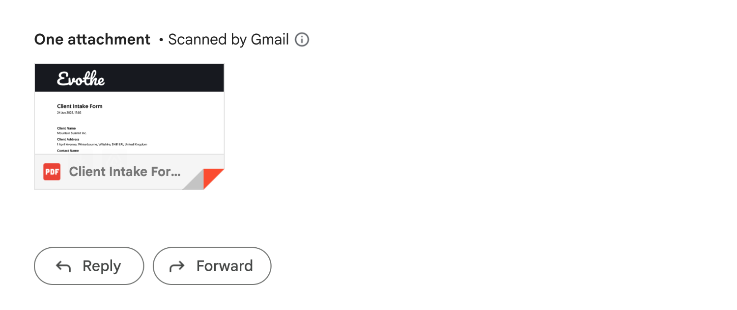 Email attachment of a PDF result generated from a form result