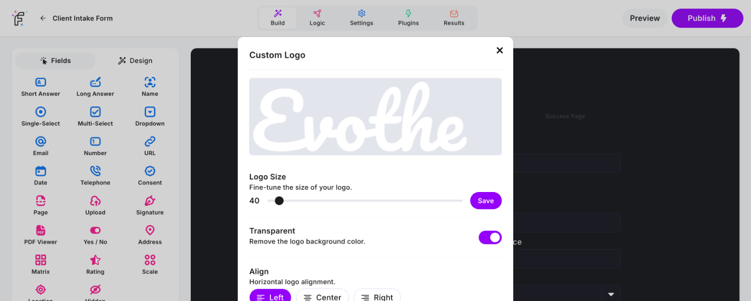 Uploading a custom logo to a form to include in PDF Results