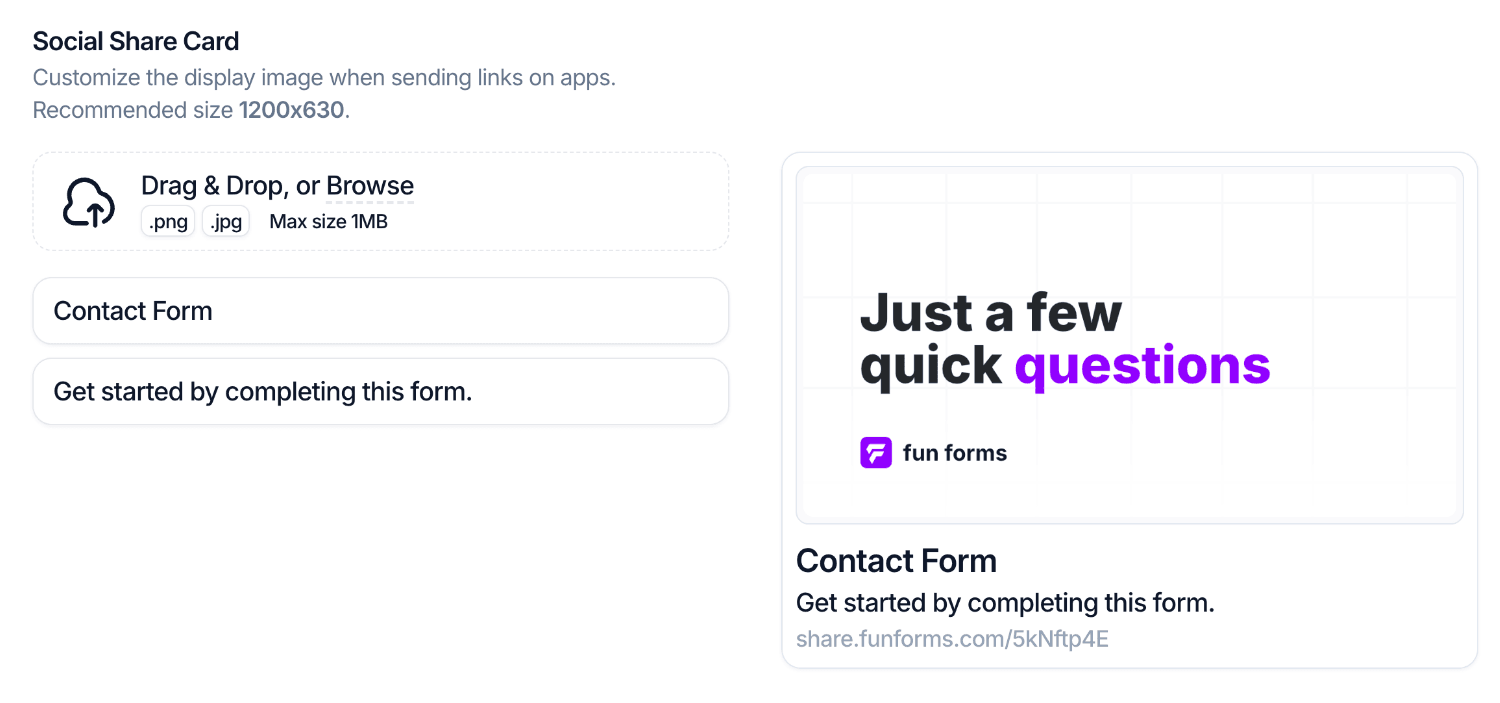 Custom social share title, description and image settings in Fun Forms