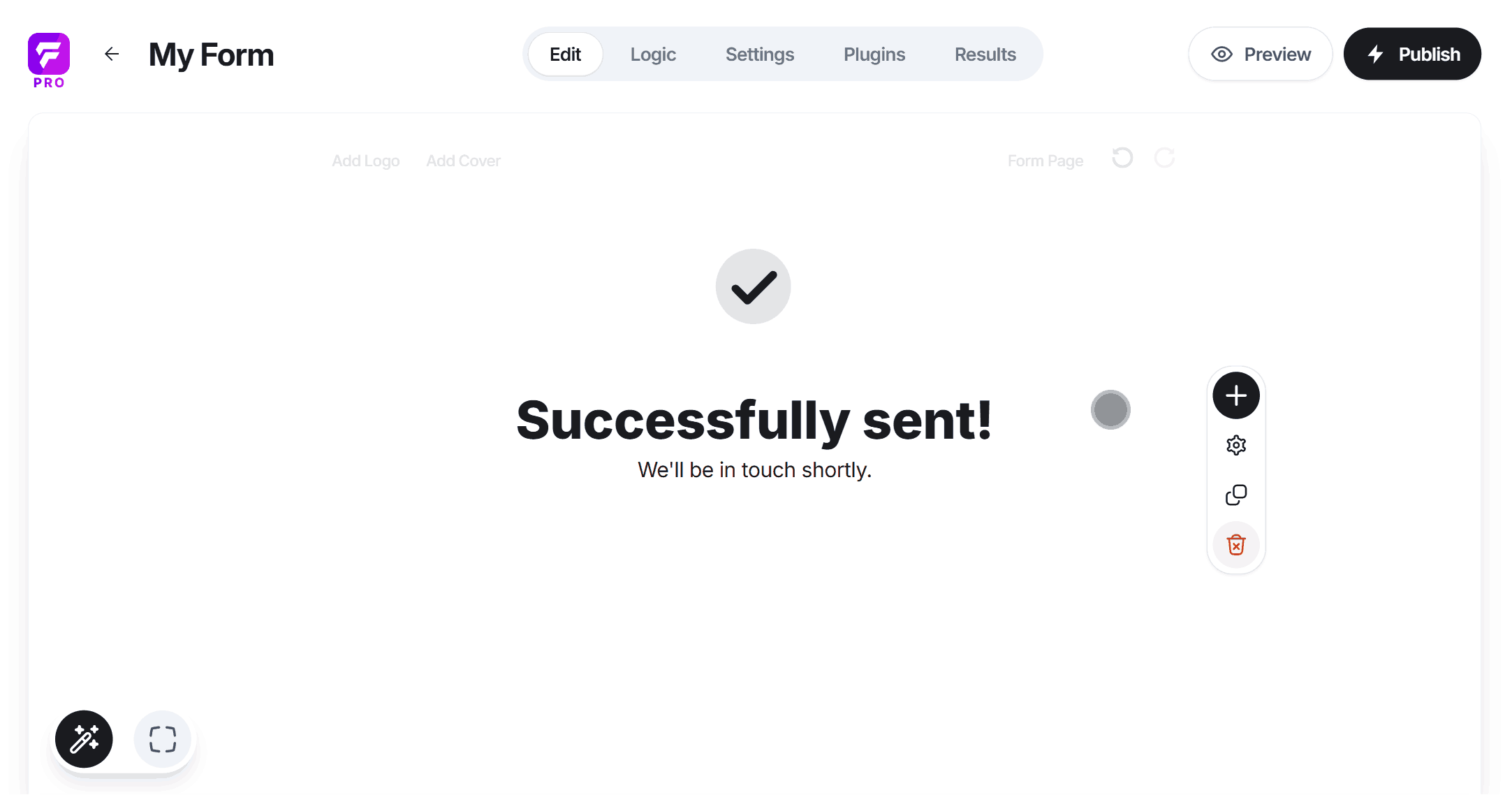 Toggling between the 'Form' and 'Success' views within Fun Forms