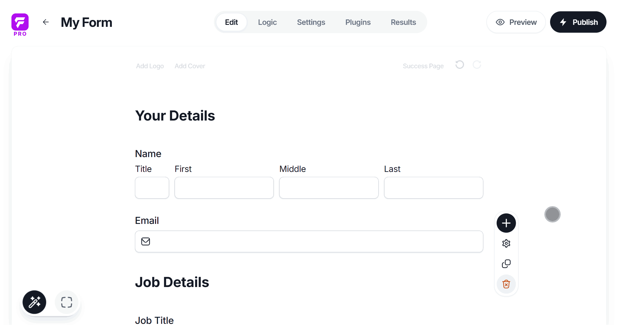 Dragging the Page Field into the Form Editor