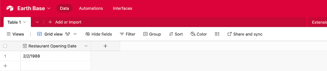 Viewing submitted form data in an Airtable Date field