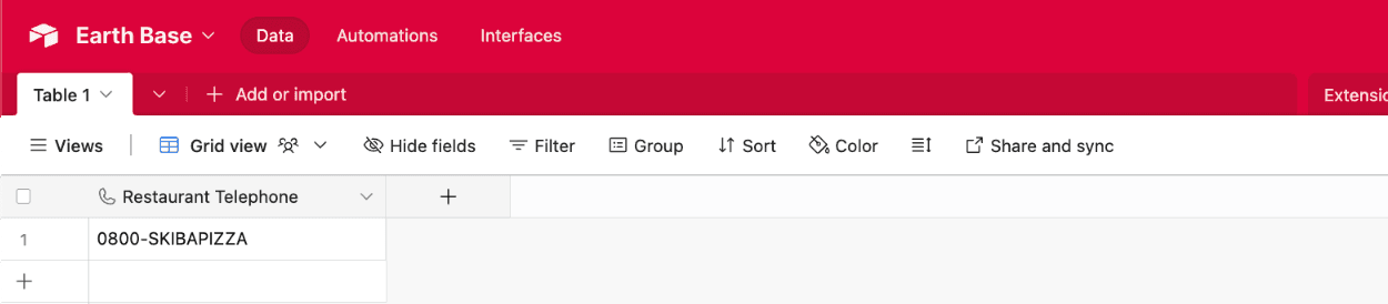 Viewing submitted form data in an Airtable Phone number field