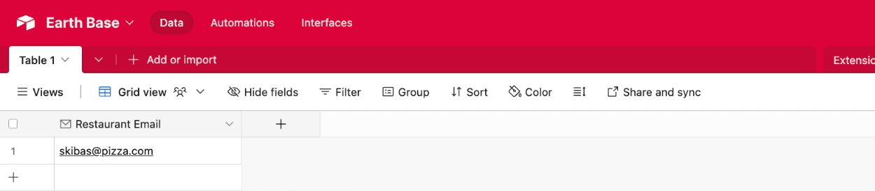 Viewing submitted form data in an Airtable Email field