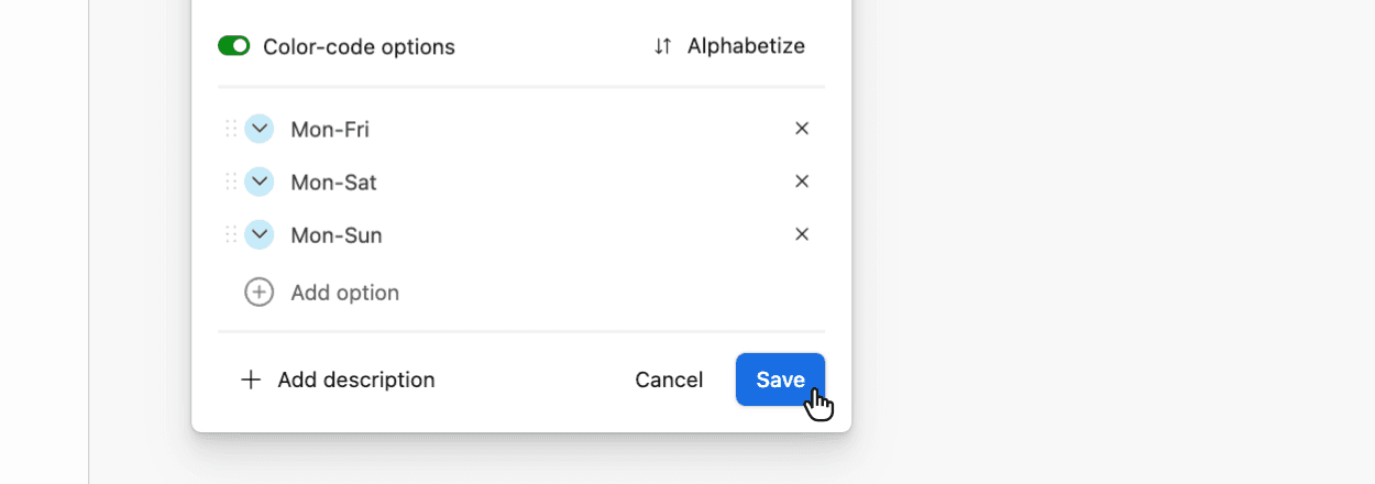 Adding options to an Airtable Single select field