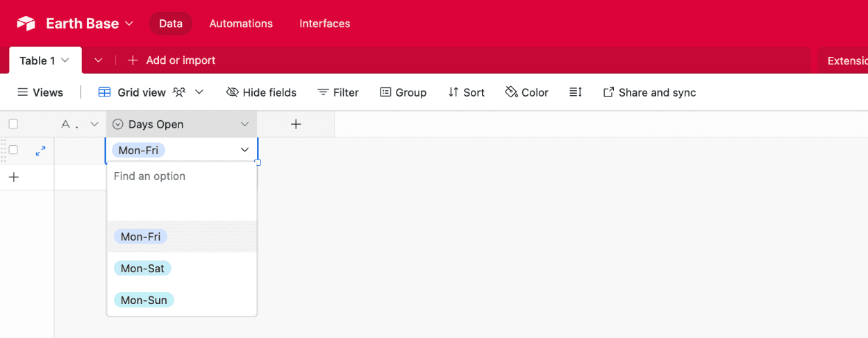 Changing a value using the Airtable Single select options