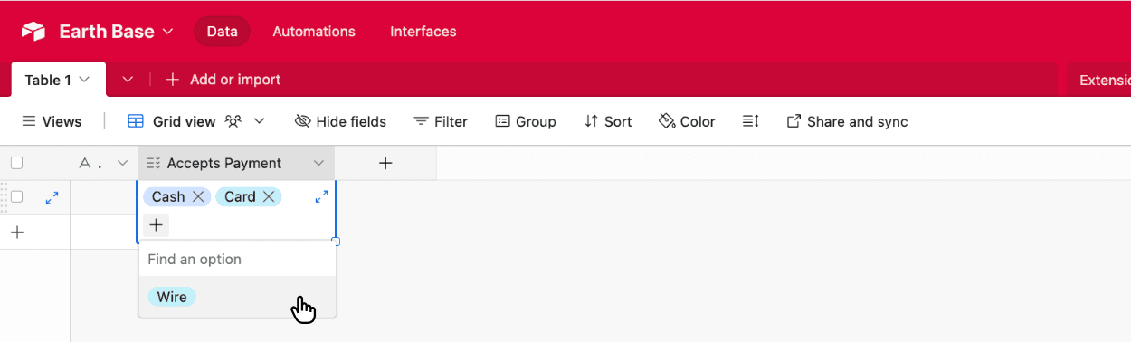 Changing values using the Airtable Multiple select options