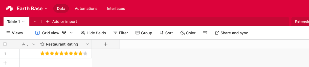 Viewing a doubled half-star rating in an Airtable Rating field