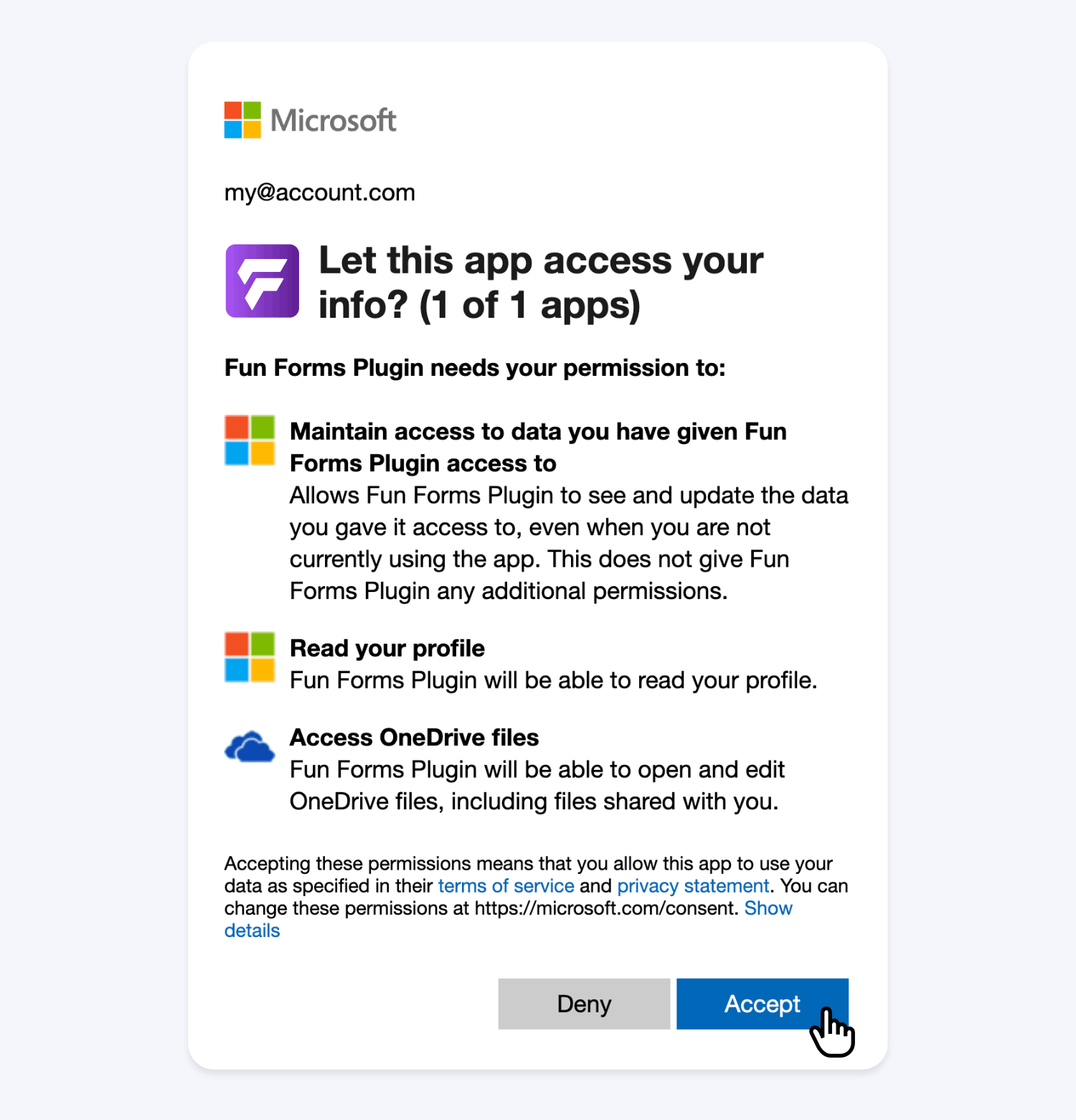 Allow the Excel Online Plugin access to create and update the Spreadsheet in your Microsoft OneDrive