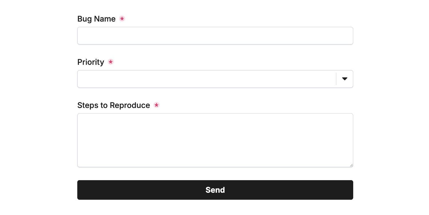 Example form with a Bug Name field for the GitHub Plugin