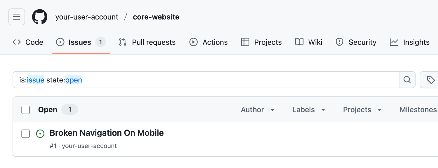 Viewing the newly created GitHub issue