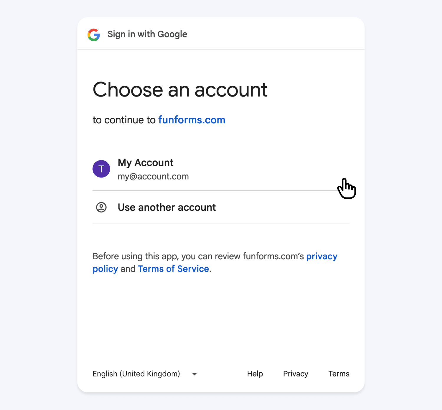 Selecting a Google account for the Google Sheets Plugin