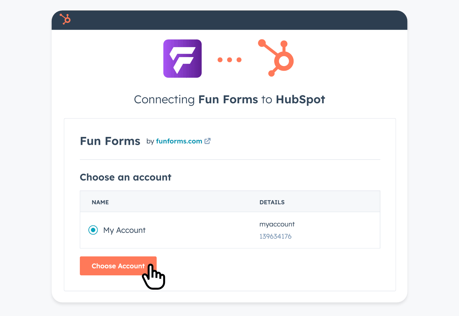 Connect to Hubspot Authorization and select your account