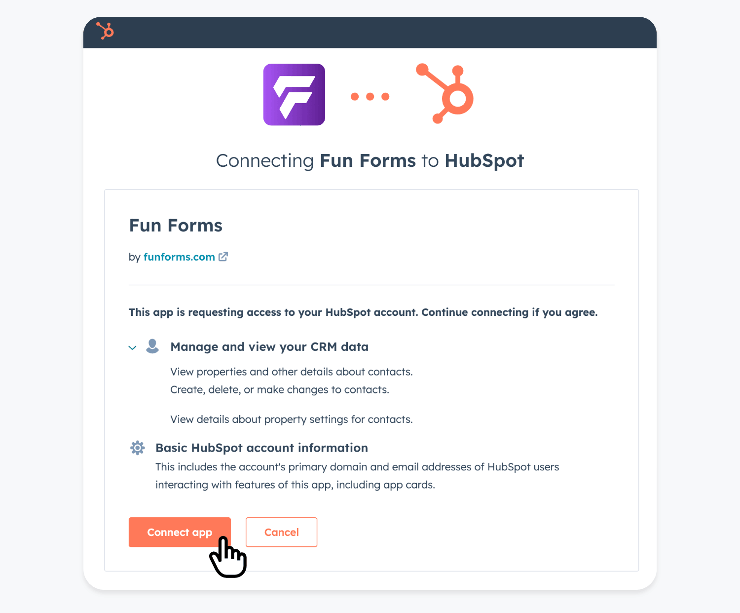 Grant the Hubspot Plugin access to your account in the authorization popup