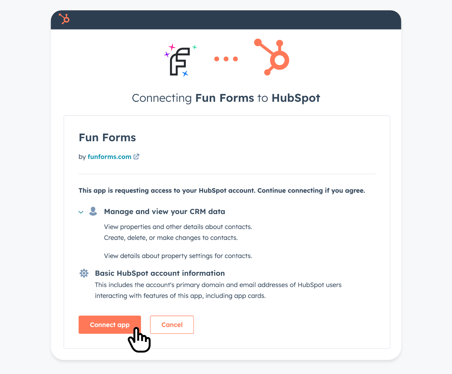 Grant the Hubspot Plugin access to your account in the authorization popup