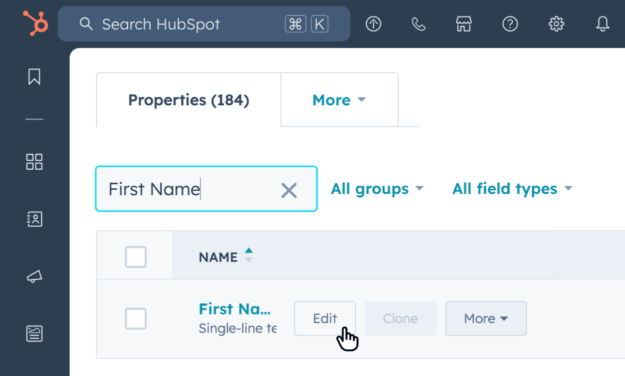 Finding a contact property in HubSpot