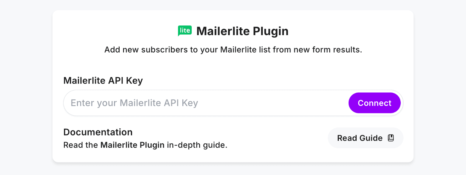 Viewing the MailerLite Plugin in the form settings