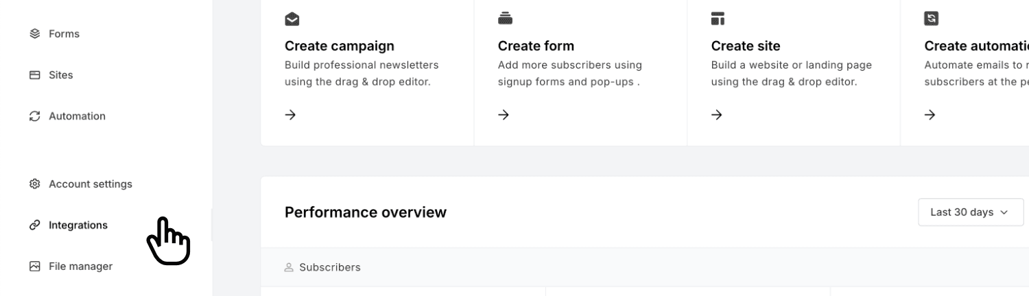 Opening Integrations in MailerLite