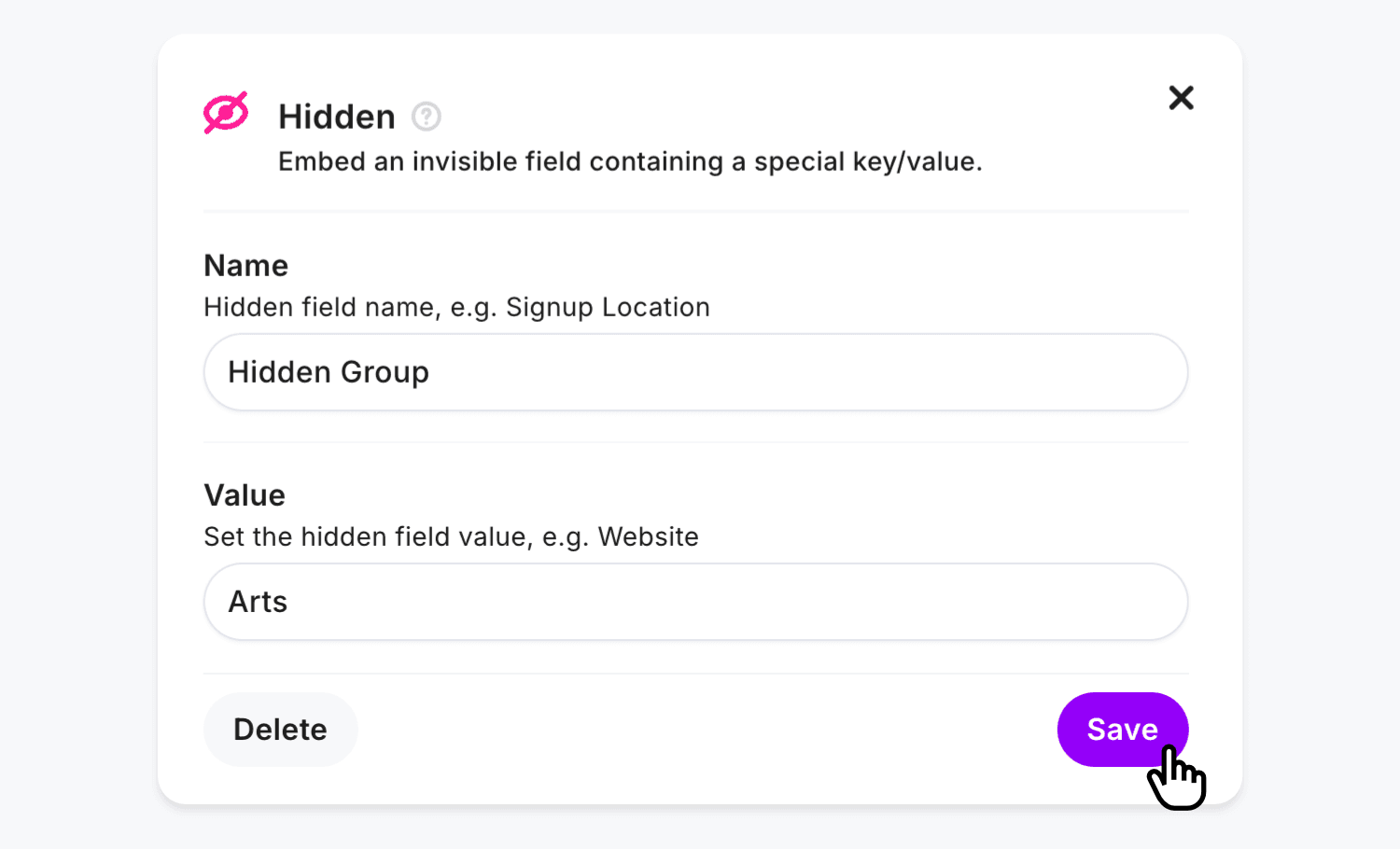 Configuring a Hidden Field with a MailerLite group name