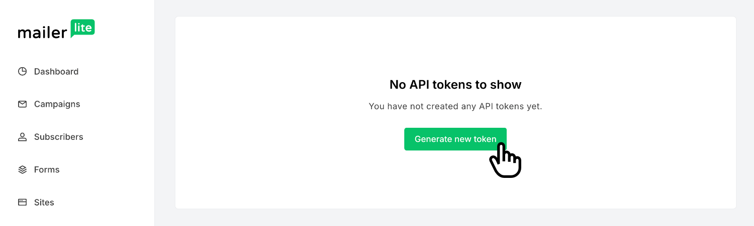 Clicking 'Generate New Token' inside Mailerlite's API configurator'