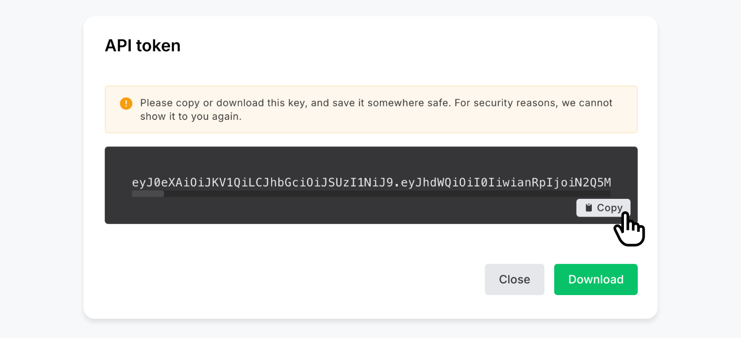 Copying the generated Mailerlite Token inside Mailerlite's API configurator