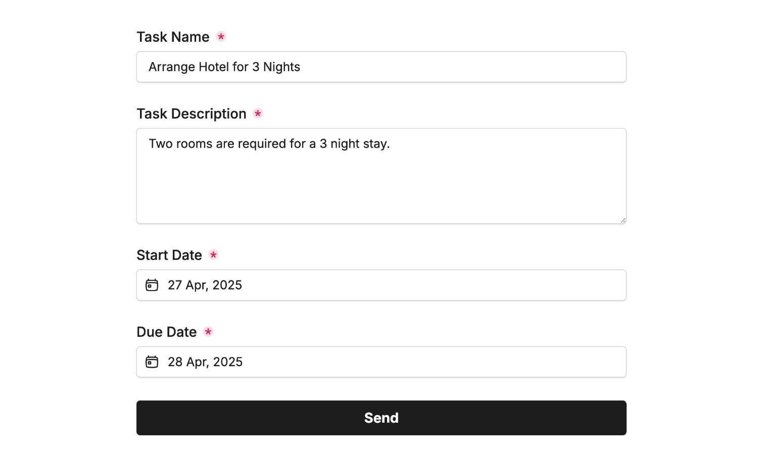 Selecting a date for the Due Date into our example form for creating a new Trello task