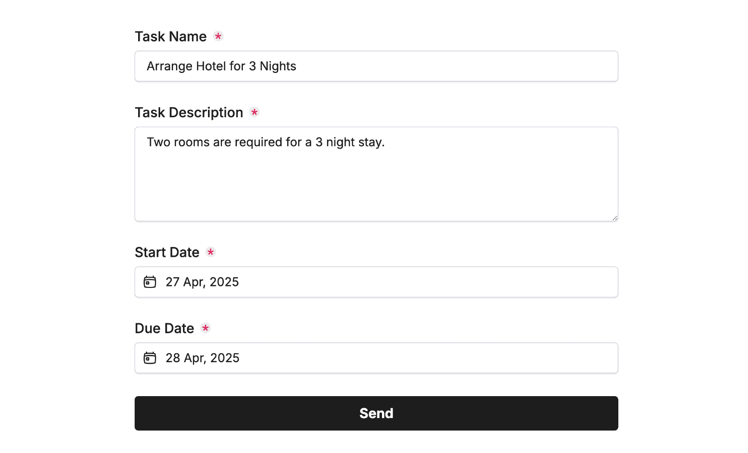 Selecting a due date in the form