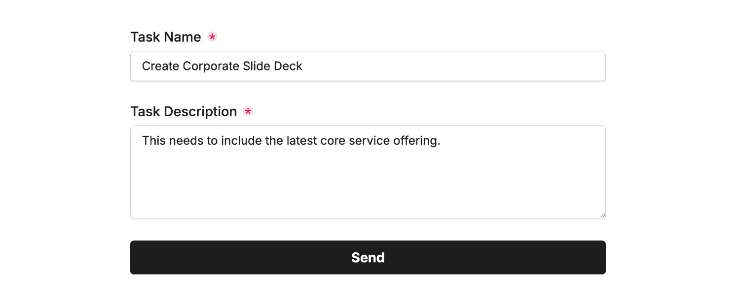 Entering the task name into our example form for creating a new Trello task
